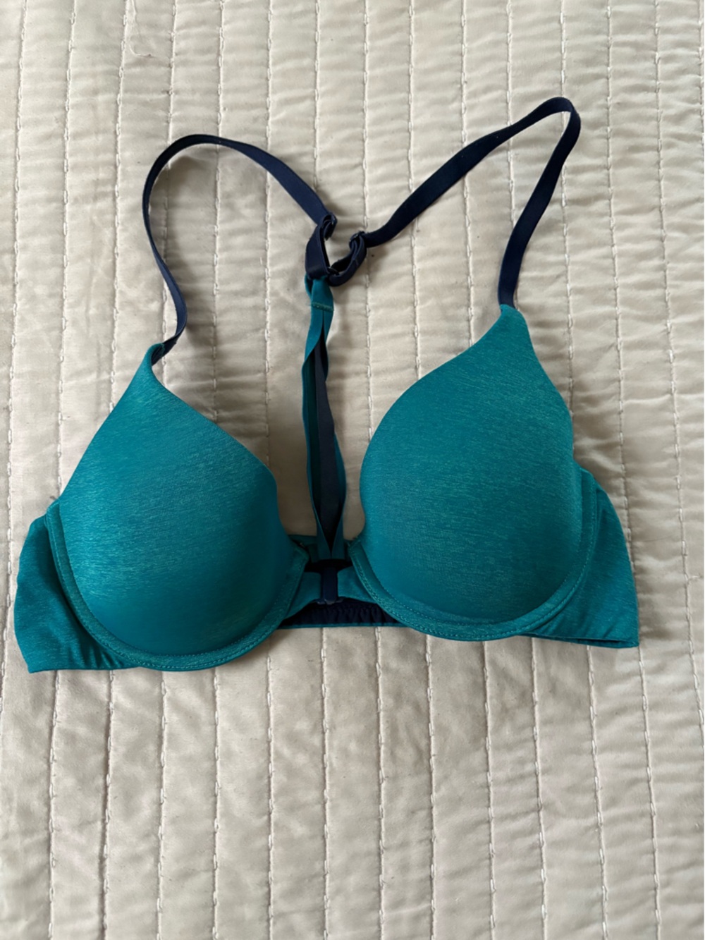 Victoria's Secret Racerback Demi Bra Teal T-Shirt Bra with Navy Straps